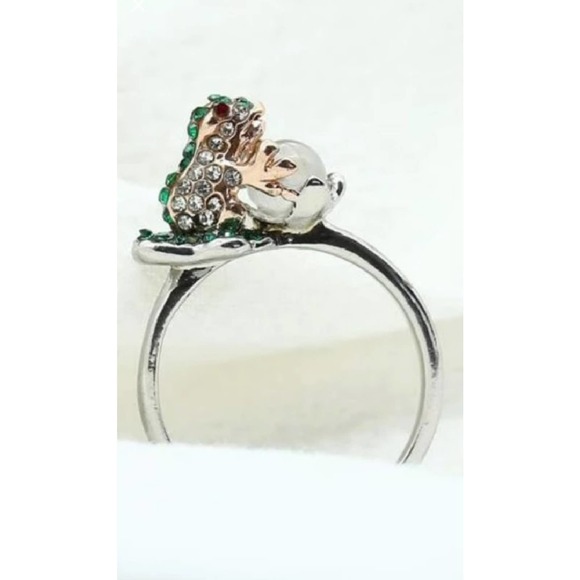NEW Sz 9 Frog Ring Emerald Green Stones with Mexican Moon Pearl - Picture 8 of 10
